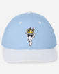 Front of the carolina blue & white goat head snapback hat