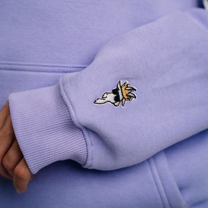 Close-up of sleeve logo embroidery on lavender WG Hooded Sweatshirt#color_lavender