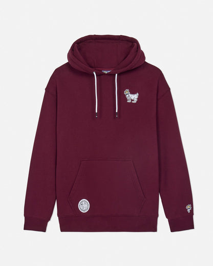 Maroon hoodie with a small white goat design on a light gray background#color_windsor-wine