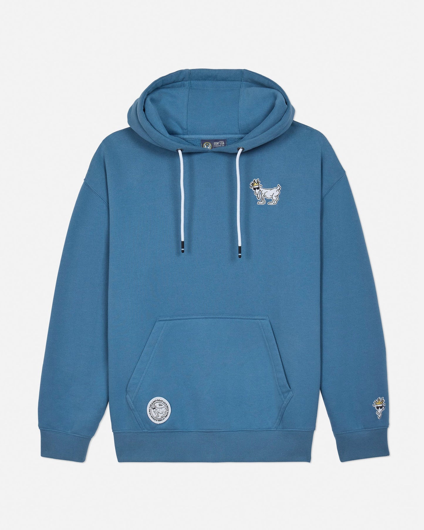 Coronet blue hoodie with small embroidered designs on a light gray background#color_coronet-blue