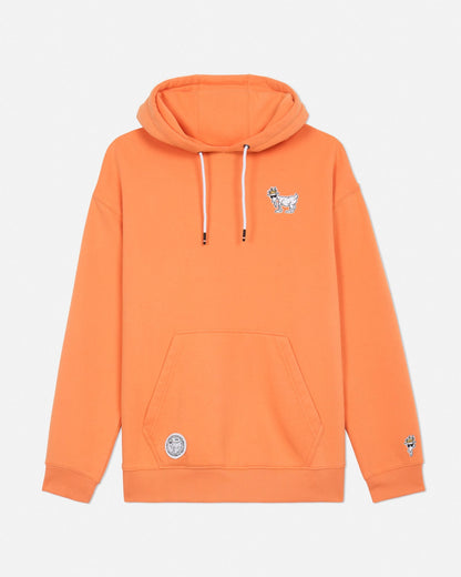 Orange hoodie with a small graphic on the chest against a light gray background#color_muskmelon