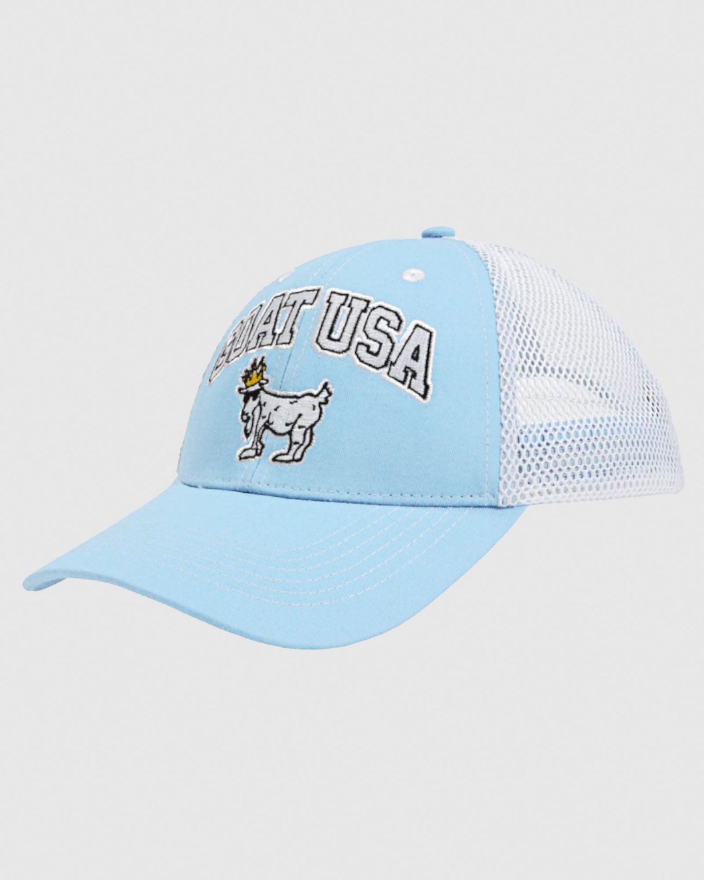 Angled view of carolina blue OG Trucker Hat#color_carolina-blue