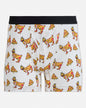 Boxer briefs with a pizza goat pattern on a light gray background