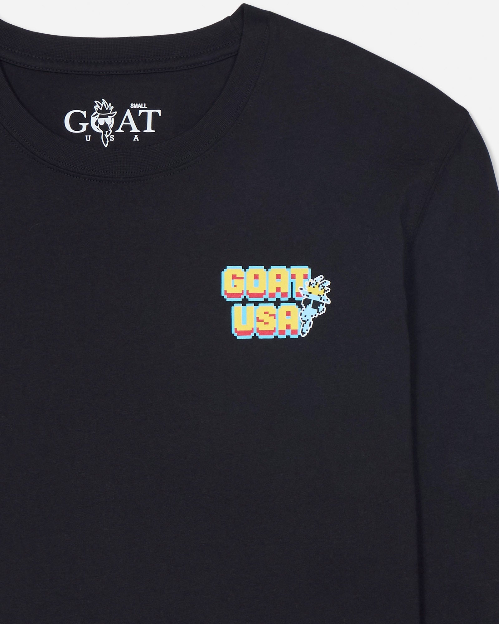 Black long-sleeve shirt with 'GOAT USA' logo