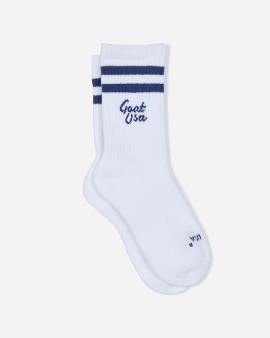 Laid out pair of socks with navy stripes#color_navy
