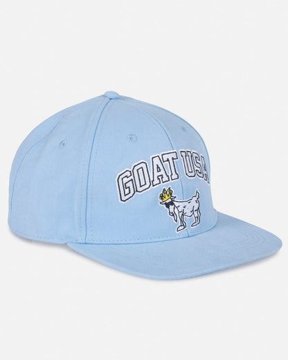 Angled view of carolina blue Signature Flat Brim Snapback#color_carolina-blue