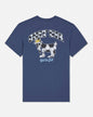 Navy blue t-shirt with a soccer ball goat graphic and text on a white background