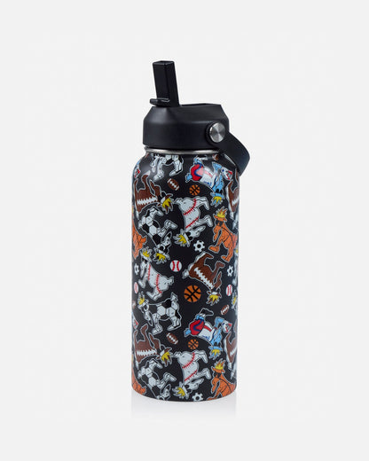 Water bottle with a sports goat pattern on a white background