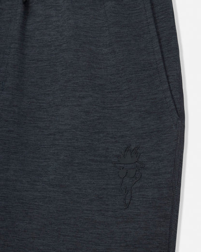 Dark gray sweatpants with a small embroidered design on a white background#color_space-dye-black