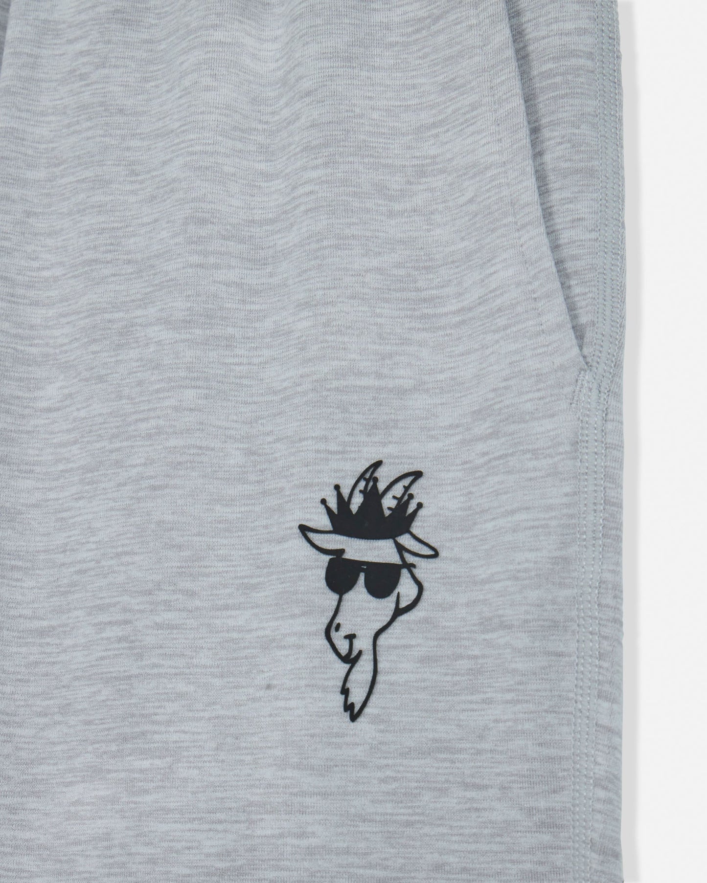 Gray sweatshirt with a black embroidered design of a face wearing sunglasses and a hat.#color_space-dye-gray