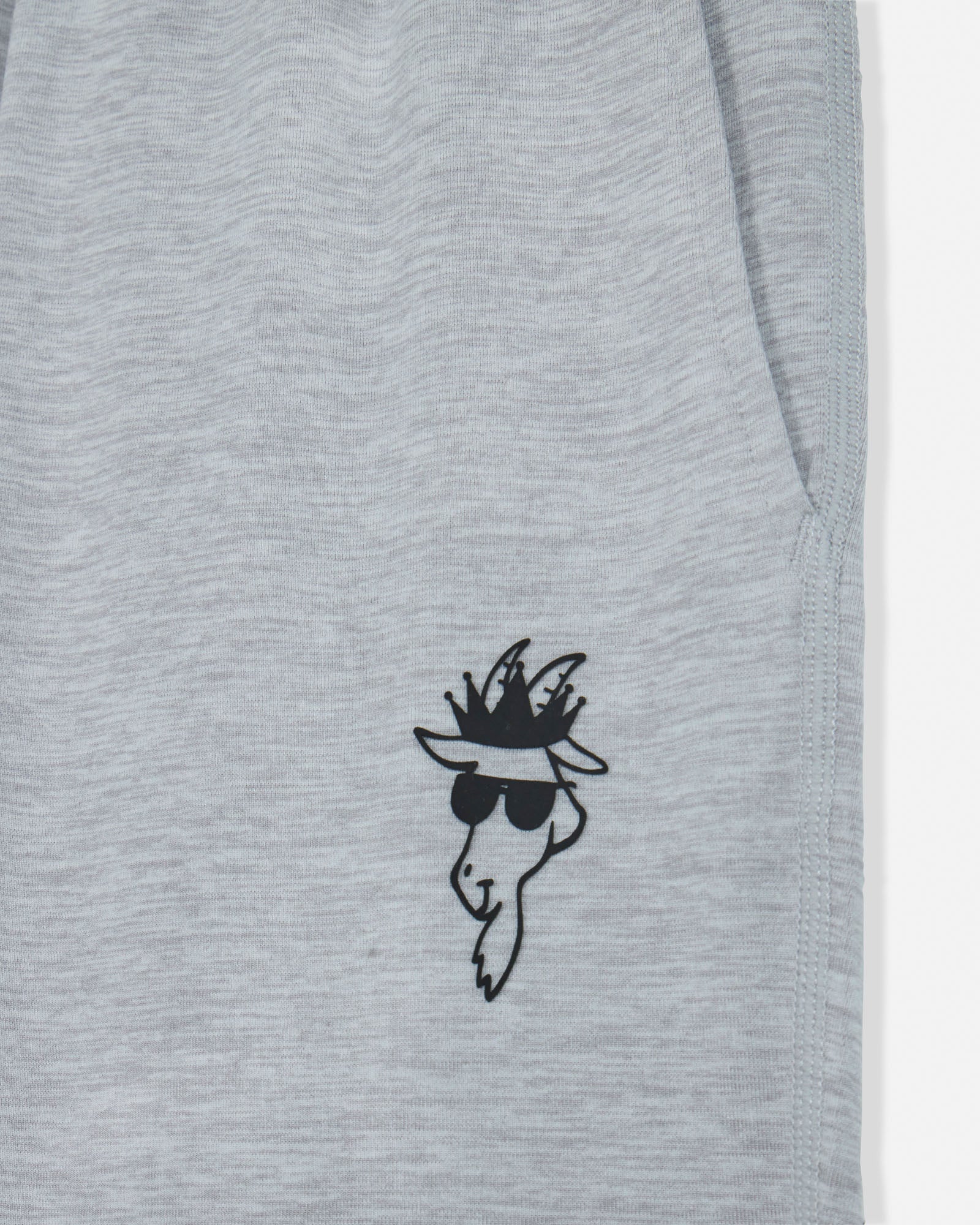 Gray sweatshirt with a black embroidered design of a face wearing sunglasses and a hat.#color_space-dye-gray
