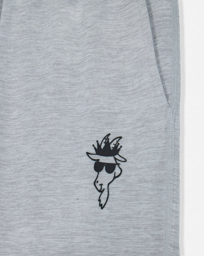 Gray sweatshirt with a black embroidered design of a face wearing sunglasses and a hat.#color_space-dye-gray