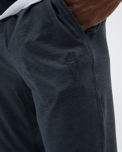 Dark gray sweatpants with a logo on a white background#space-dye-black