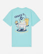 Mint t-shirt with cereal goat graphic and text that reads 'Chuck's O's Part of a Complete Breakfast' 