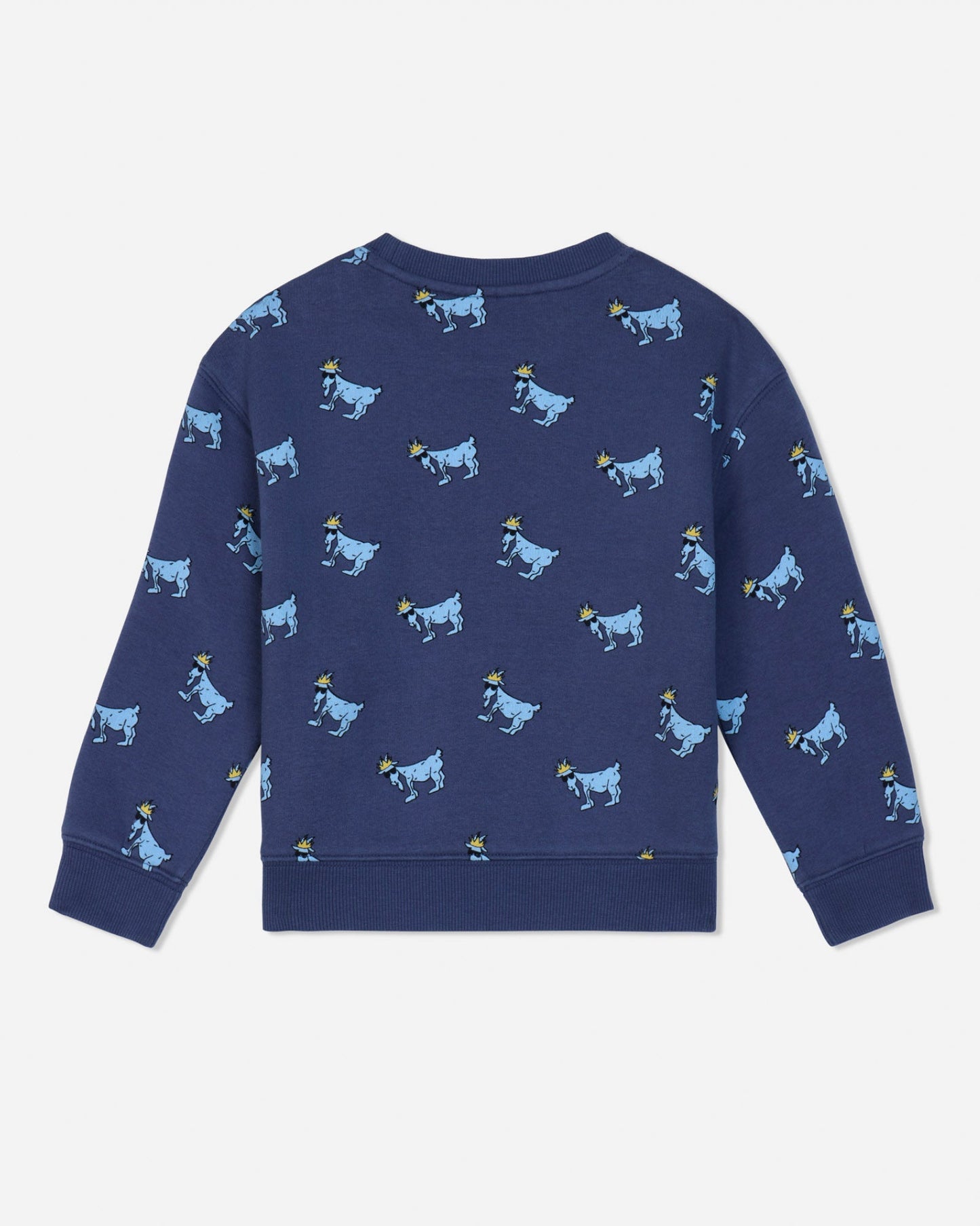 Back of navy crewneck with blue goats#color_navy