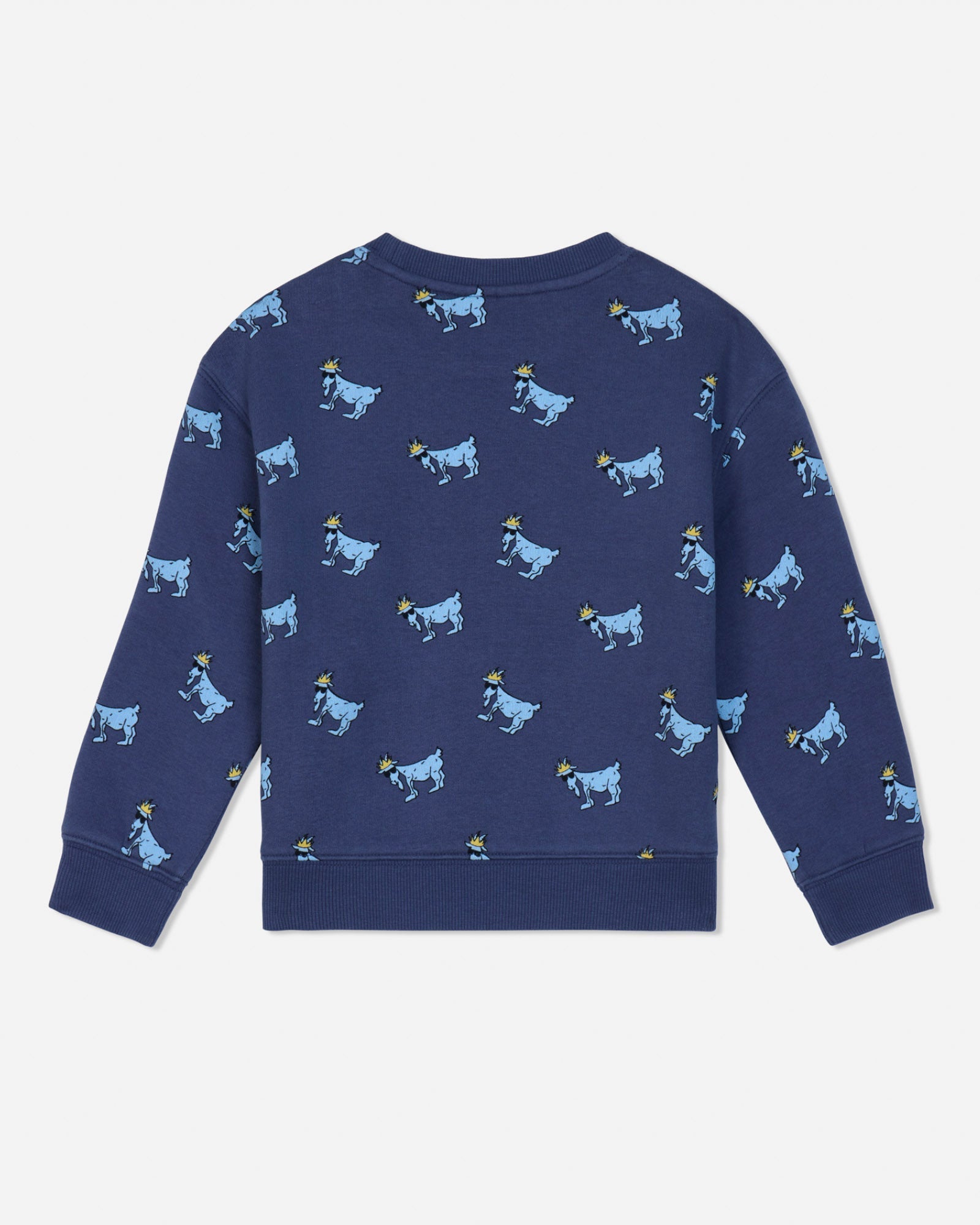 Back of navy crewneck with blue goats#color_navy