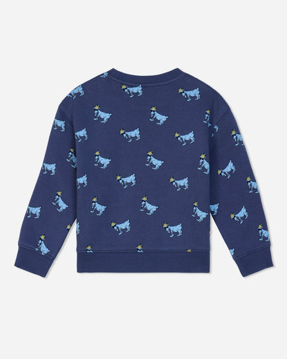 Back of navy crewneck with blue goats#color_navy