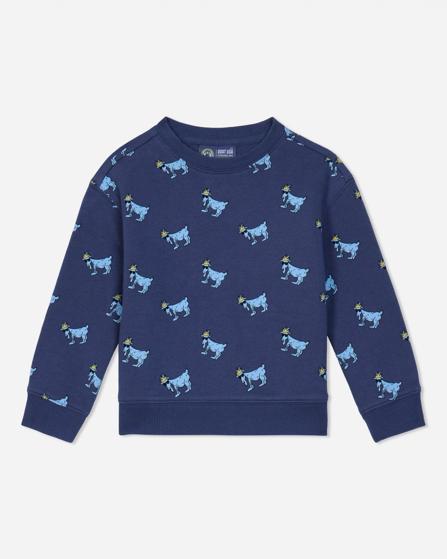 Navy crewneck with light blue goats#color_navy