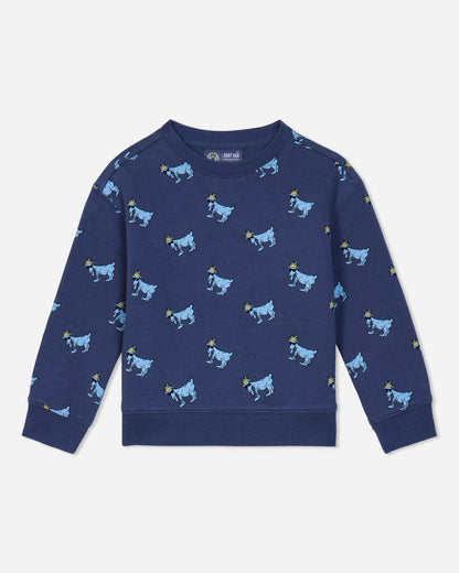Navy crewneck with light blue goats#color_navy