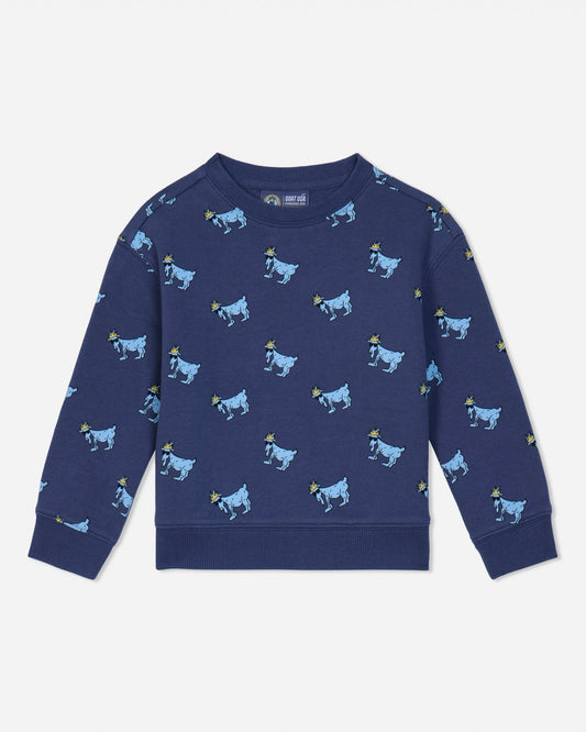 Navy crewneck with light blue goats#color_navy