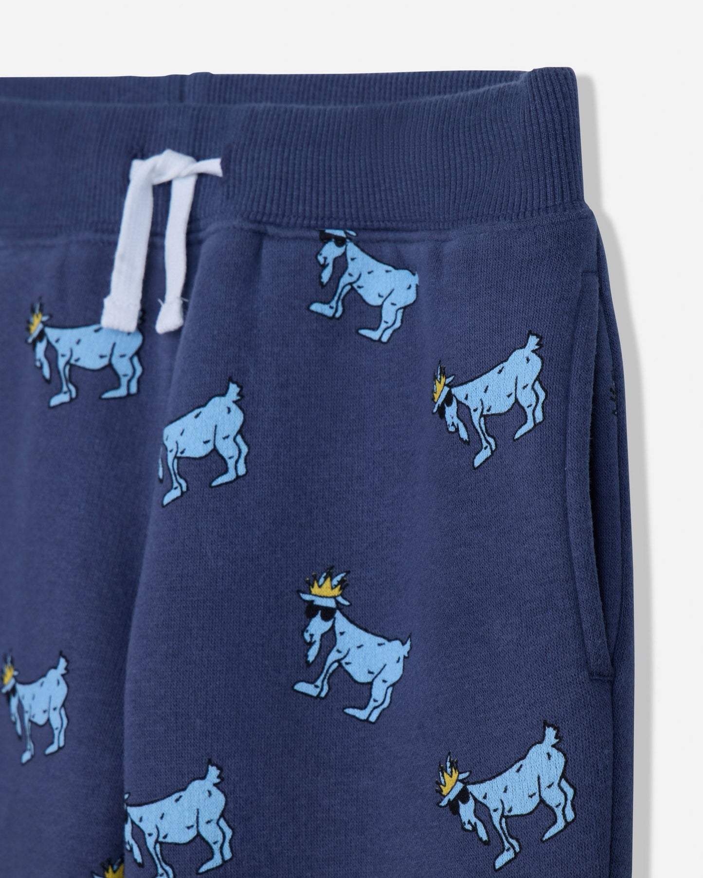 Close-up of navy sweatpants with blue goats#color_navy
