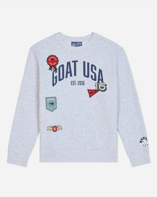 Gray crewneck with various patch design