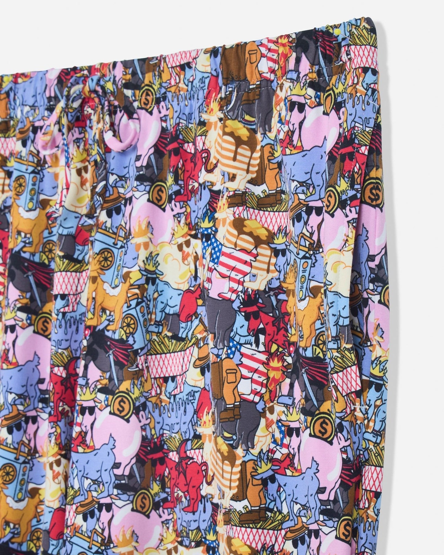Close-up of sticker print pajama pants