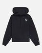 Black hoodie with a small embroidered design on a light gray background#color_black