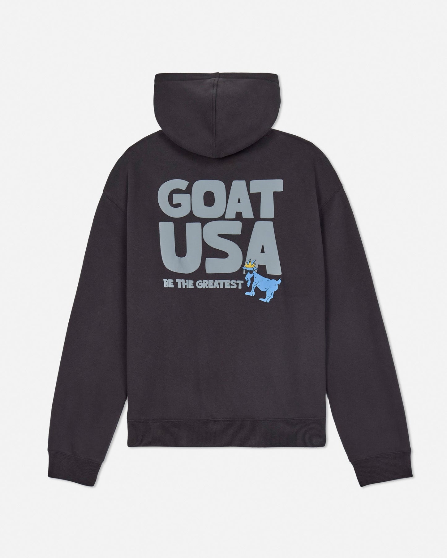 Back of dark gray oversized hoodie with GOAT USA graphic#color_dark-gray